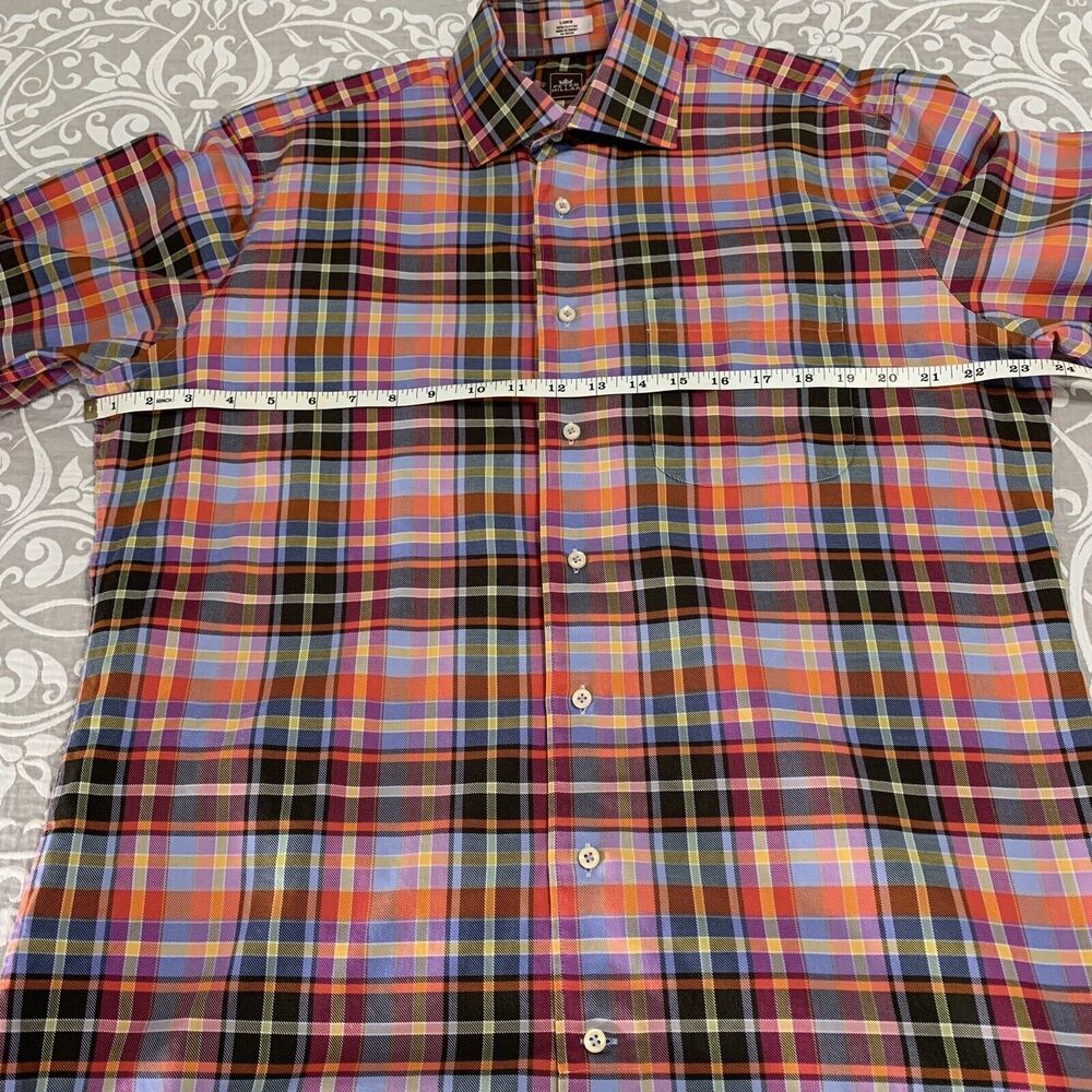 Peter Millar Shirt Men L Tartan Plaid 100% Cotton Multicolor Sport Luxury Preppy - Picture 12 of 14